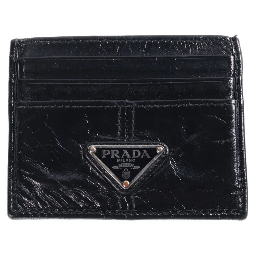 PRADA(プラダ) トライアングルロゴ レザーカードケース ブラック レディース