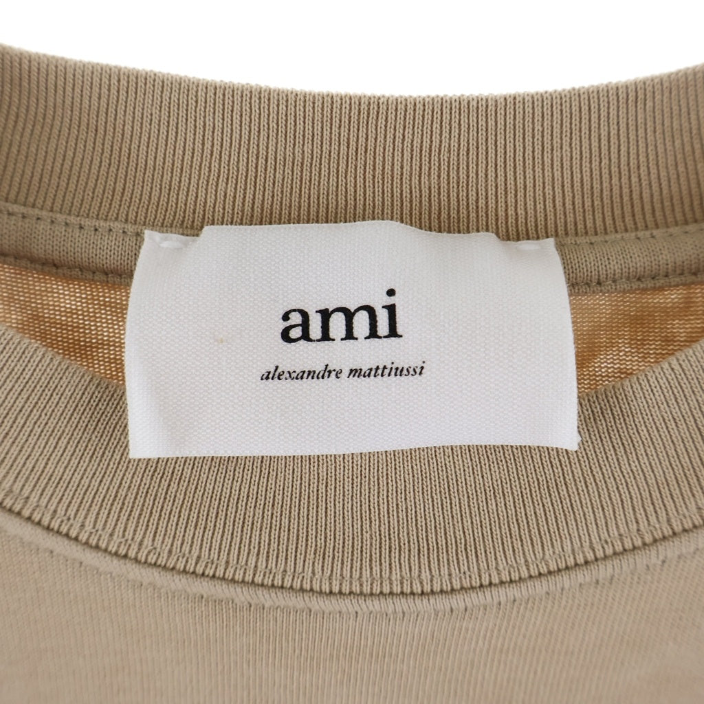 ami paris(アミパリス) Ami DE COEUR フロント刺繍 クルーネック半袖Tシャツカットソー ブラウン UTS005.726 レディース