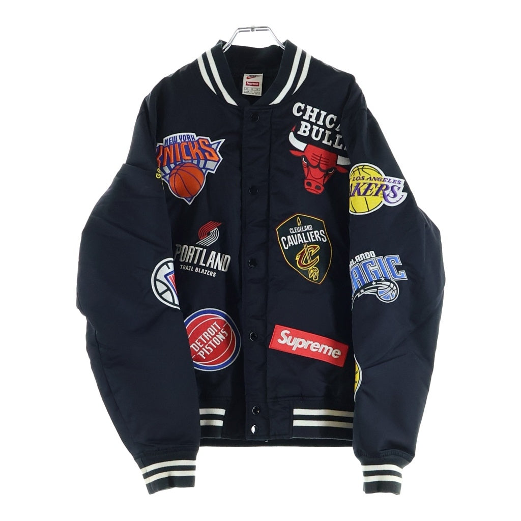 SUPREME(シュプリーム) 18SS ×Nike ×NBA Teams Warm-Up Jacket ロゴパッチ付き 中綿ナイロンジャケット スタジャン ブラック