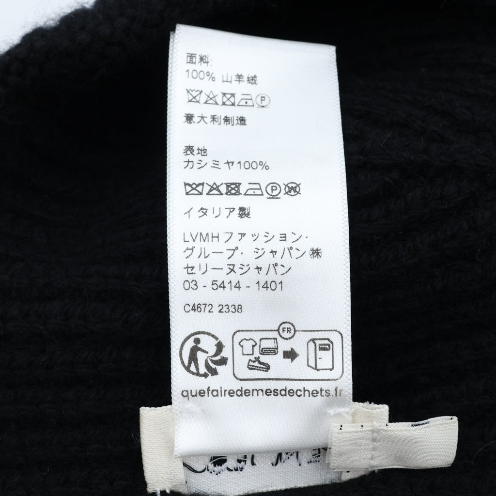 CELINE(セリーヌ) トリオンフロゴ刺繍 カシミヤニット キャップ ビーニー ブラック 2AA32384D.38NO