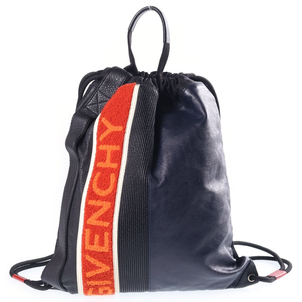 GIVENCHY(ジバンシィ) ロゴパッチ メッシュ切り替え レザーナップザック ブラック/オレンジ