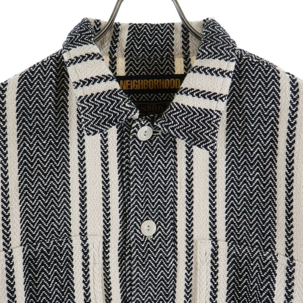 NEIGHBORHOOD(ネイバーフッド) MEX.PULL C-SHIRT.LS コットンメキシカンヘリンボーン ボタンダウン 長袖シャツ ブラック/ホワイト 182UCNH-SHM01