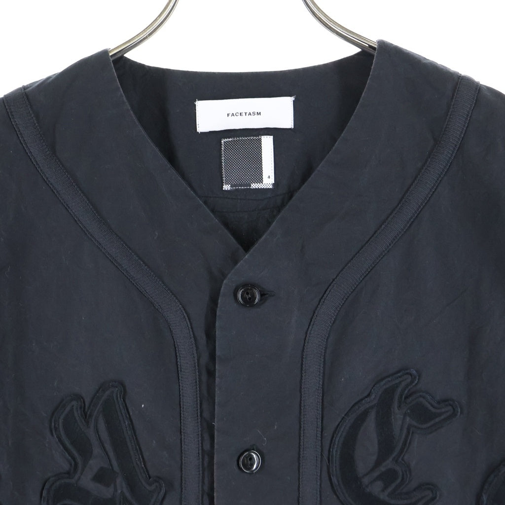FACETASM(ファセッタズム) 18SS Baseball Shirt バックリブ ノーカラー半袖ベースボールシャツ ブラック RB-SH-M18