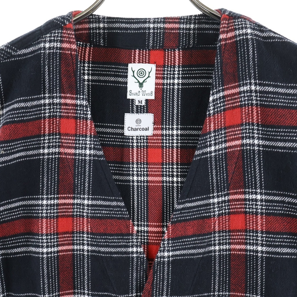 SOUTH2 WEST8(サウス2ウエスト8) ×Charcoal TOKYO ×チャコールトーキョー ノーカラーウールチェック カーディガン レッド LQ857