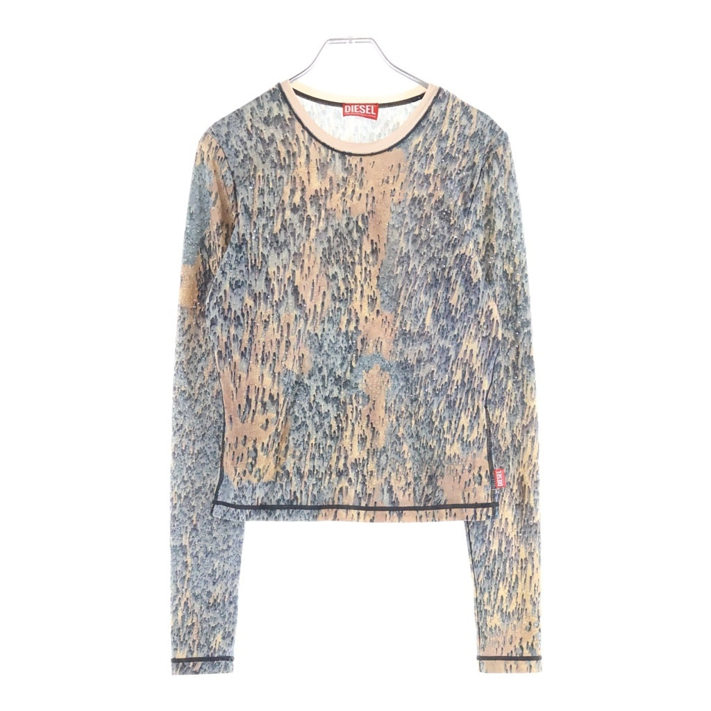 DIESEL(ディーゼル) T-Cutie-LS 総柄ラインストーン クルーネック長袖Tシャツカットソー ブラウン A14595-0KMAQ レディース