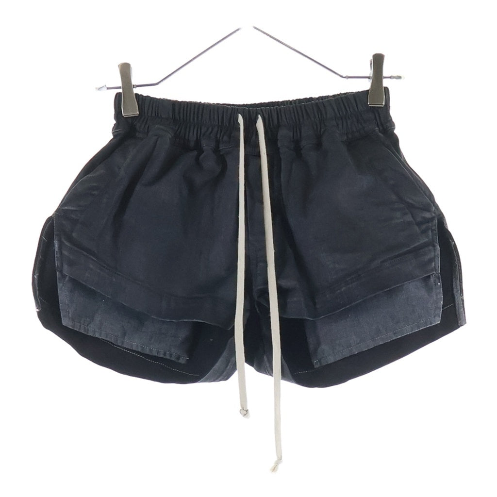 Rick Owens DRKSHDW(リックオウエンス ダークシャドウ) FOG BOXERS フォグ ボクサーズ ワックス加工ドローストリングデニムショートパンツ レディース ブラック DS02E7319-SBW