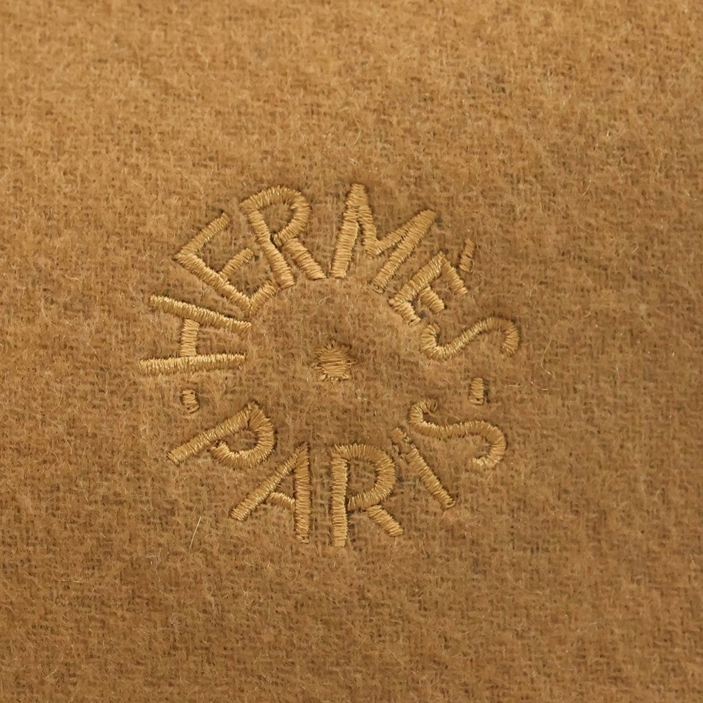 HERMES(エルメス) レクトヴェルソ ロゴ刺繡 カシミヤ大判マフラー ブラウン/ブルー レディース