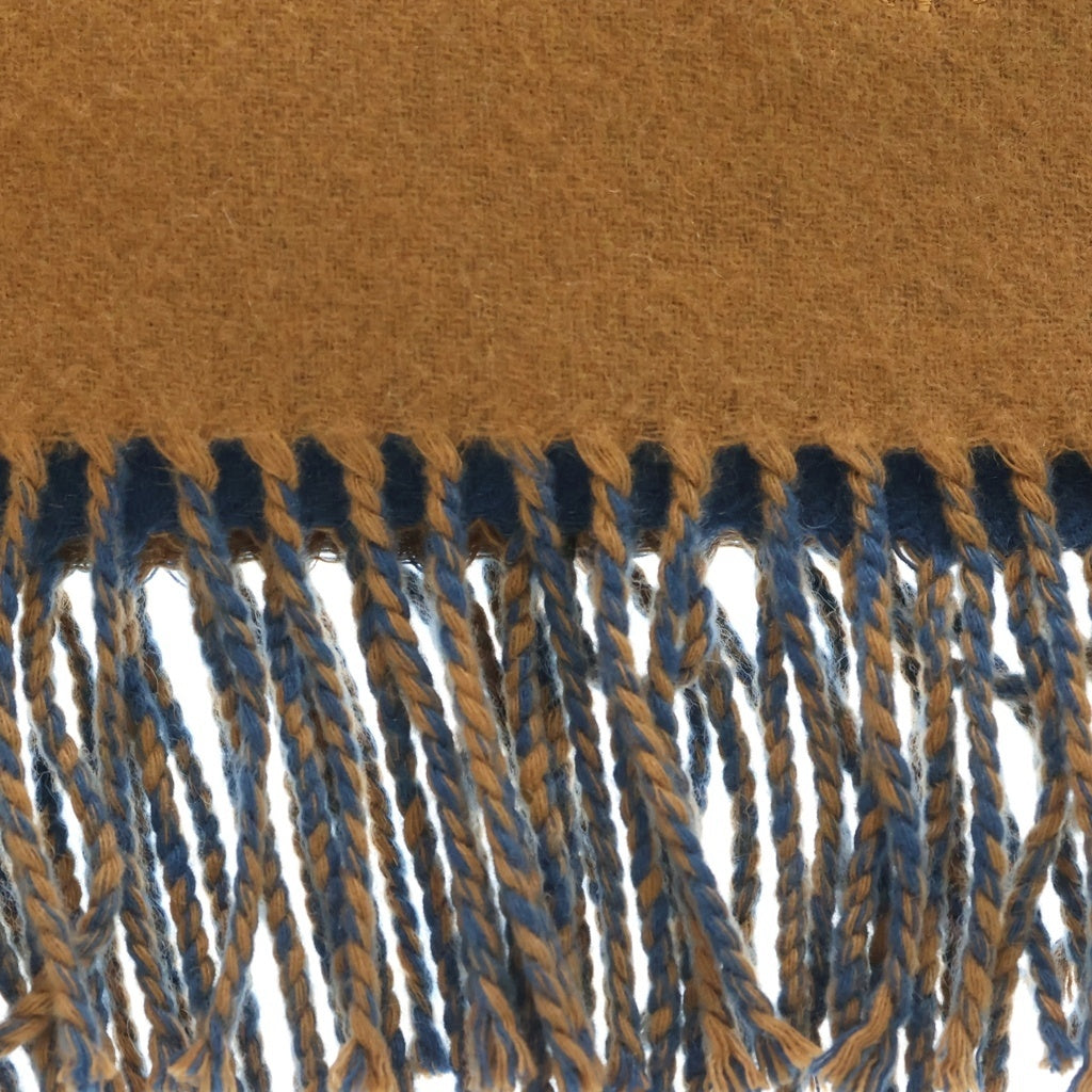 HERMES(エルメス) レクトヴェルソ ロゴ刺繡 カシミヤ大判マフラー ブラウン/ブルー レディース