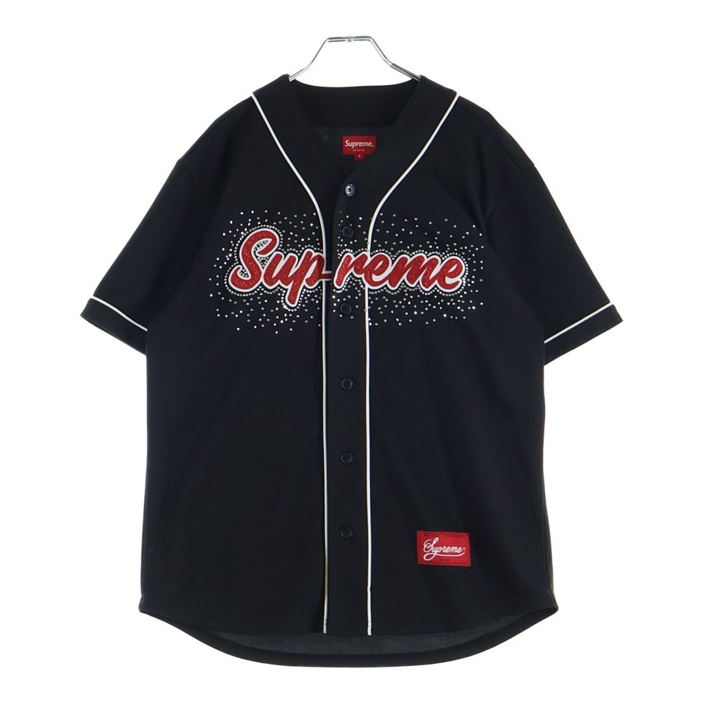 SUPREME(シュプリーム) 20SS Rhinestone Baseball Jersey ロゴ ラインストーン ベースボールシャツ ブラック