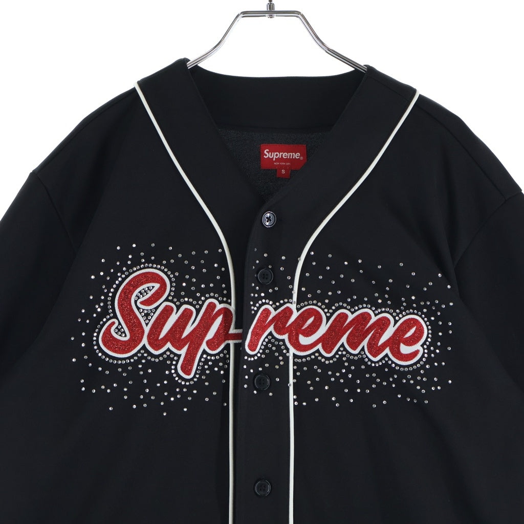 SUPREME(シュプリーム) 20SS Rhinestone Baseball Jersey ロゴ ラインストーン ベースボールシャツ ブラック