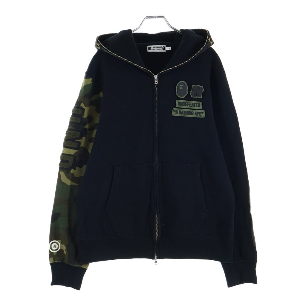 A BATHING APE(アベイシングエイプ) ×UNDEFEATED WOODLAND CAMO SHARK HOODIE アンディフィーデッド ウッドランド シャーク フルジップアップパーカー ブラック/カモ
