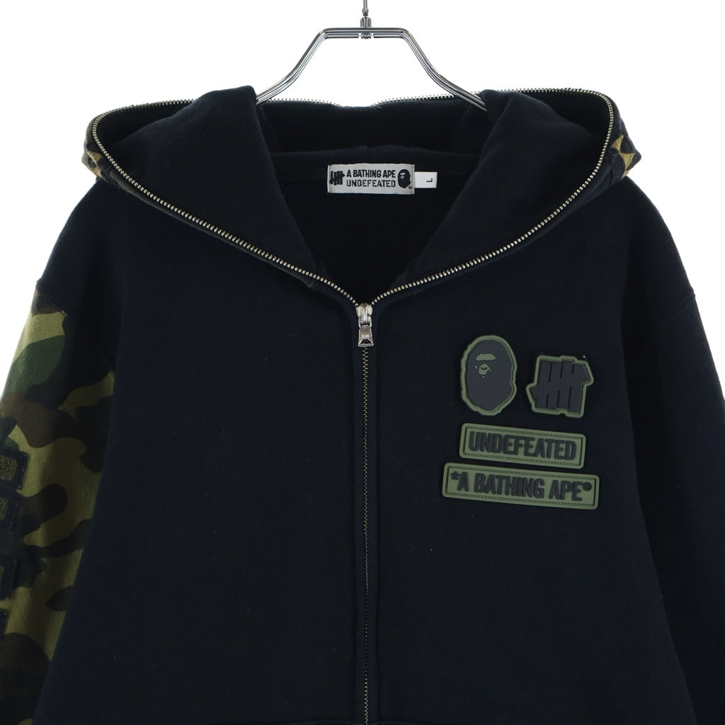 A BATHING APE(アベイシングエイプ) ×UNDEFEATED WOODLAND CAMO SHARK HOODIE アンディフィーデッド ウッドランド シャーク フルジップアップパーカー ブラック/カモ