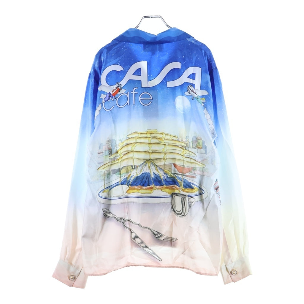 CASABLANCA(カサブランカ) 22SS Casa Cafe 長袖シルクシャツ ブルー MS22-SH-006