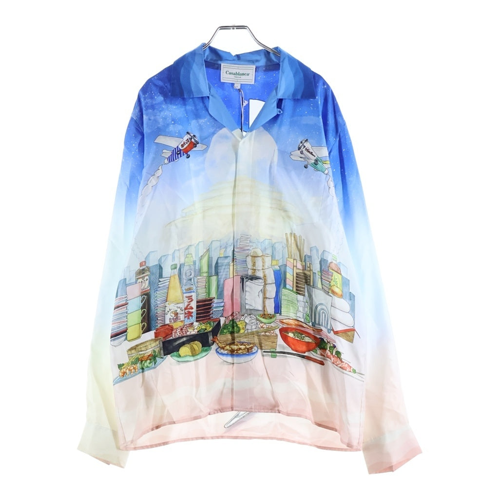 CASABLANCA(カサブランカ) 22SS Casa Cafe 長袖シルクシャツ ブルー MS22-SH-006