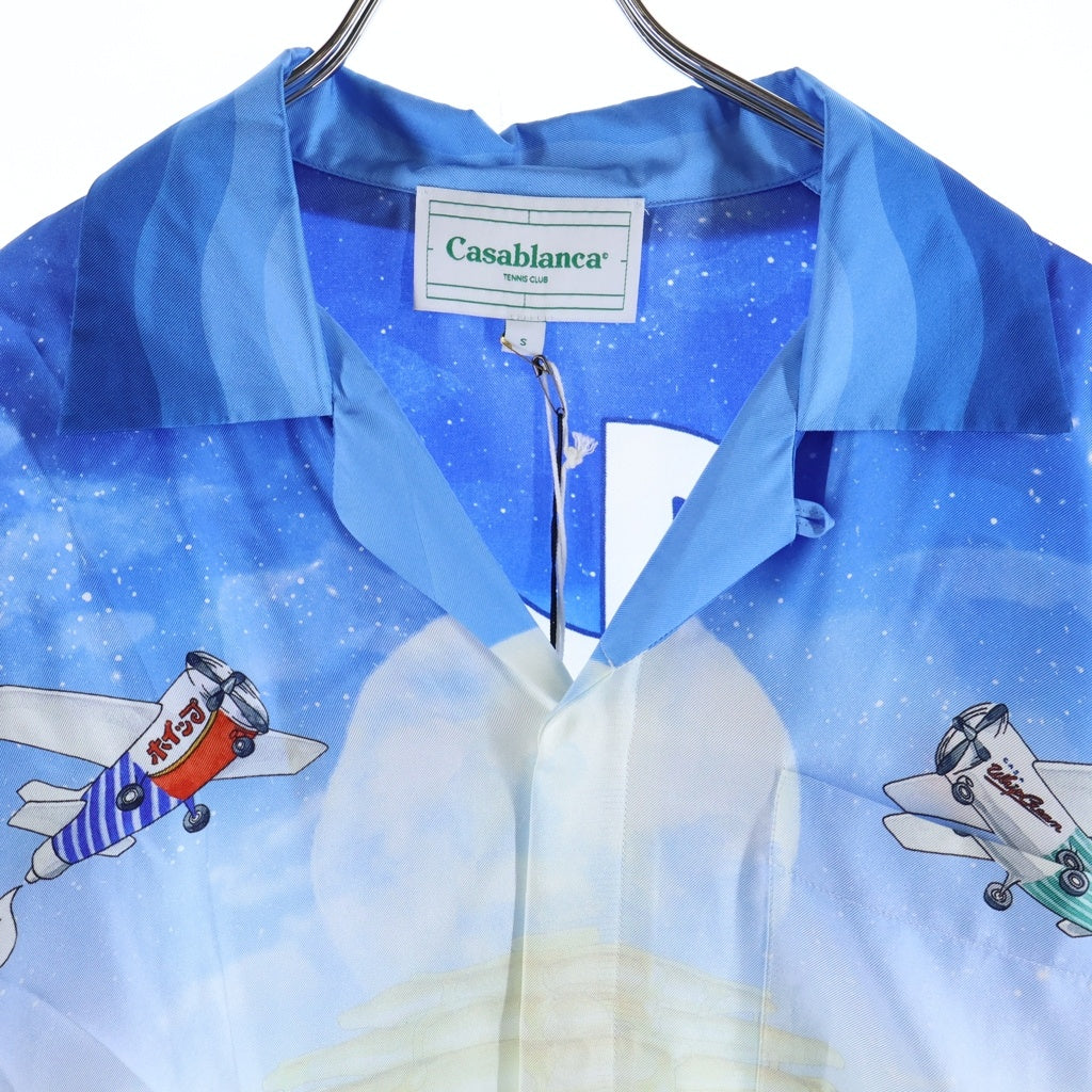CASABLANCA(カサブランカ) 22SS Casa Cafe 長袖シルクシャツ ブルー MS22-SH-006