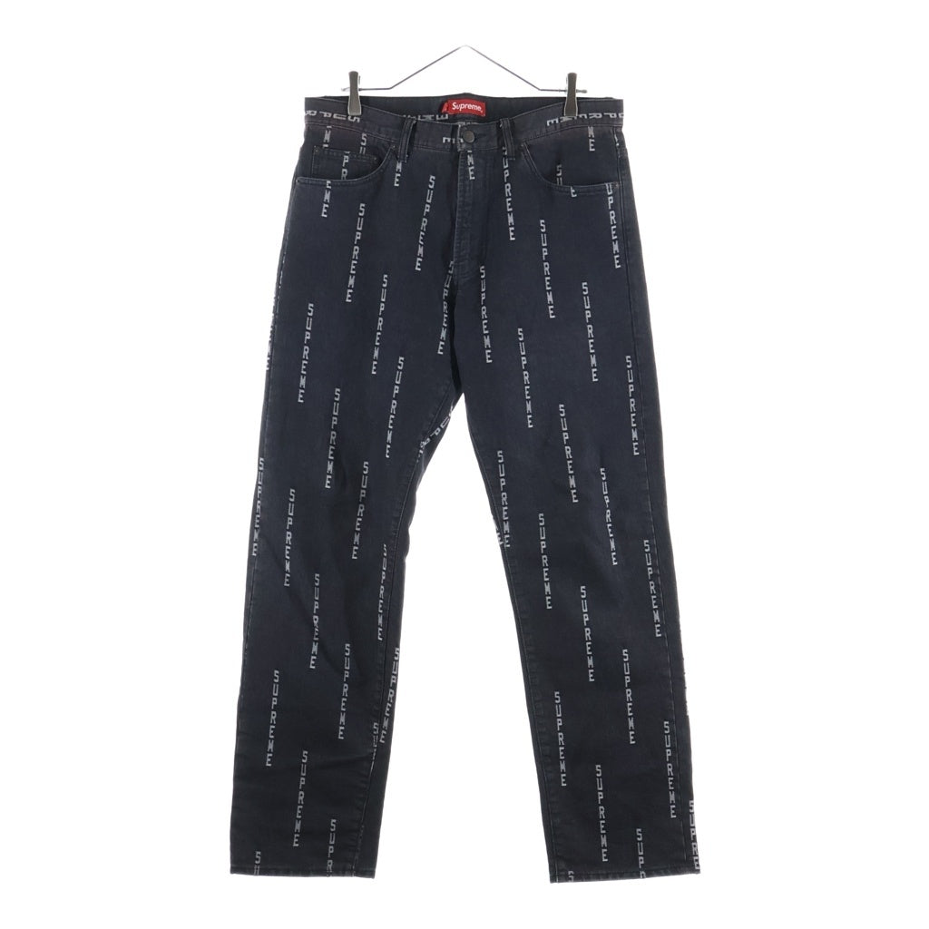 SUPREME(シュプリーム) 20AW Logo Stripe Jacquard Regular Jean ロゴストライプ ジップフライジャガードデニムパンツ ブラック