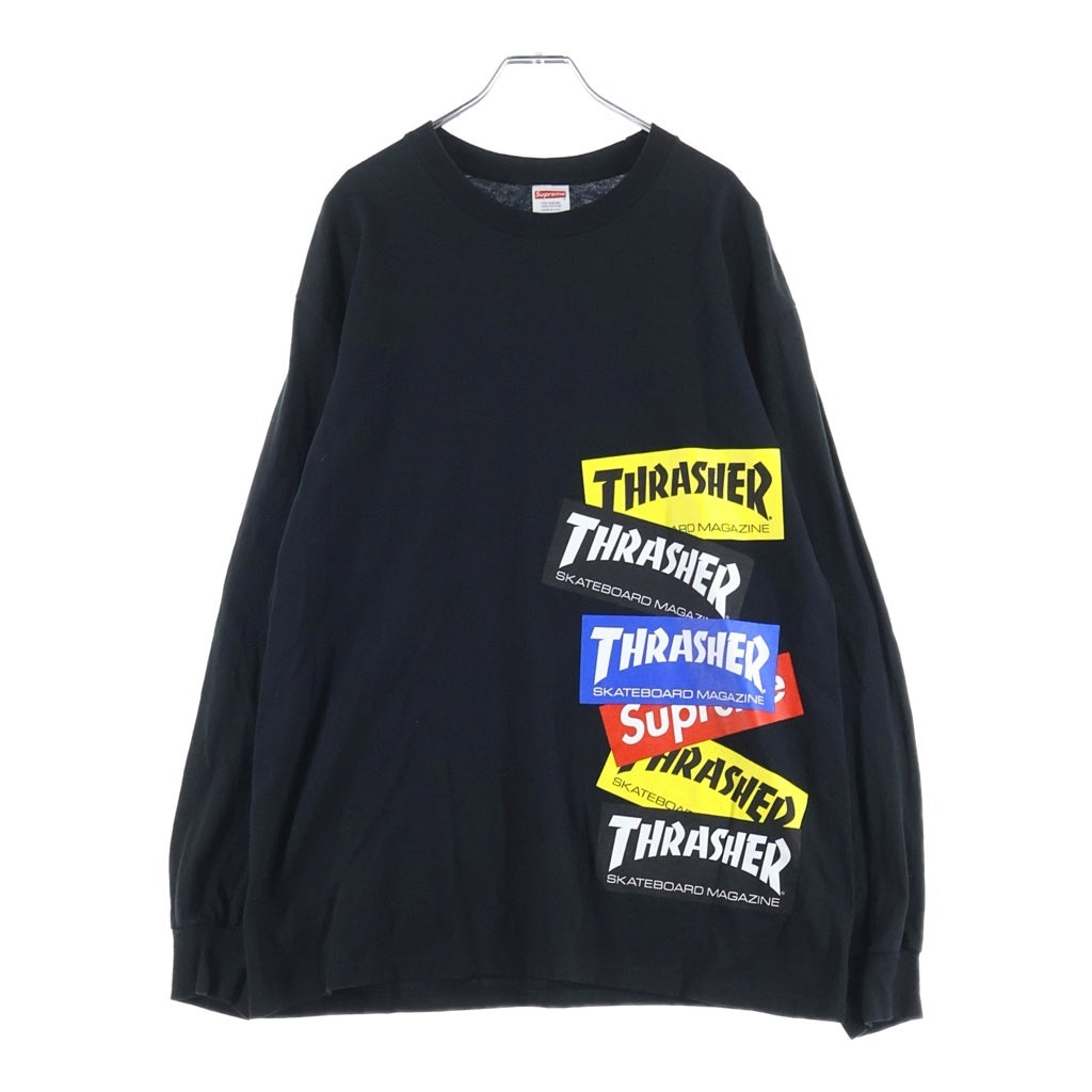 SUPREME(シュプリーム) 21AW ×THRASHER Multi logo L/S Tee ×スラッシャー マルチロゴ クルーネック長袖Tシャツカットソー ブラック