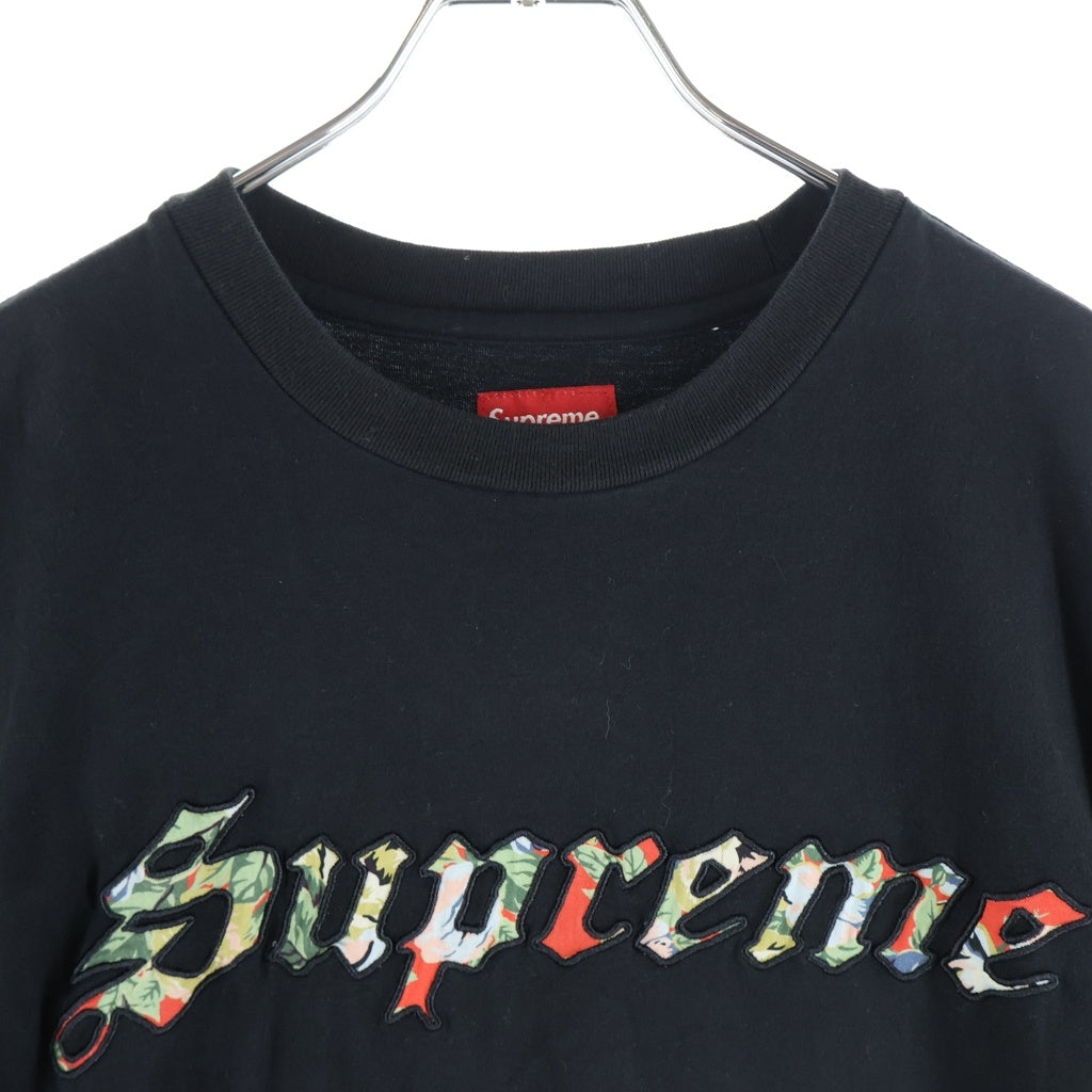 SUPREME(シュプリーム) 21SS Floral Applique S/S Tee フロントロゴパッチ クルーネック半袖Tシャツカットソー ブラック