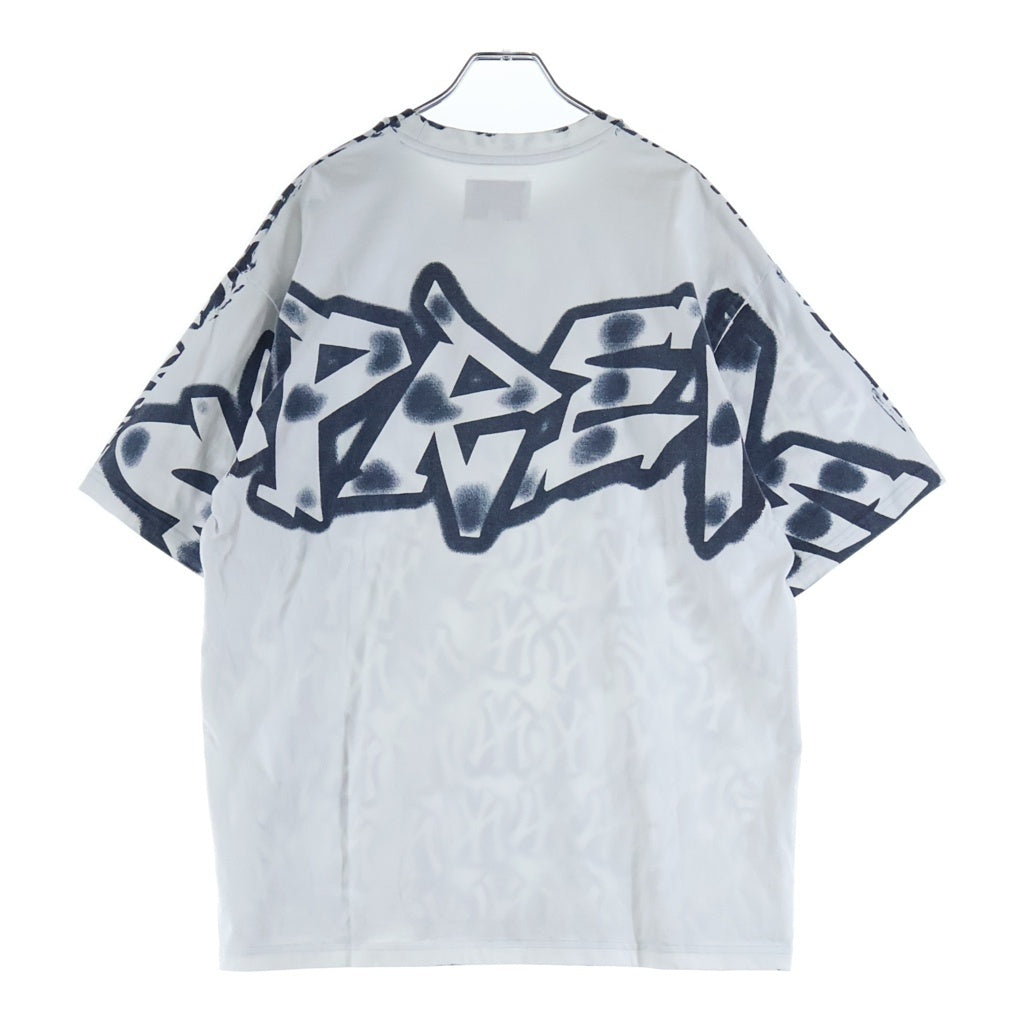 SUPREME(シュプリーム) 21AW ×New York Yankees Airbrush ×ニューヨークヤンキース 総柄ロゴプリント クルーネック半袖Tシャツカットソー ホワイト/ネイビー