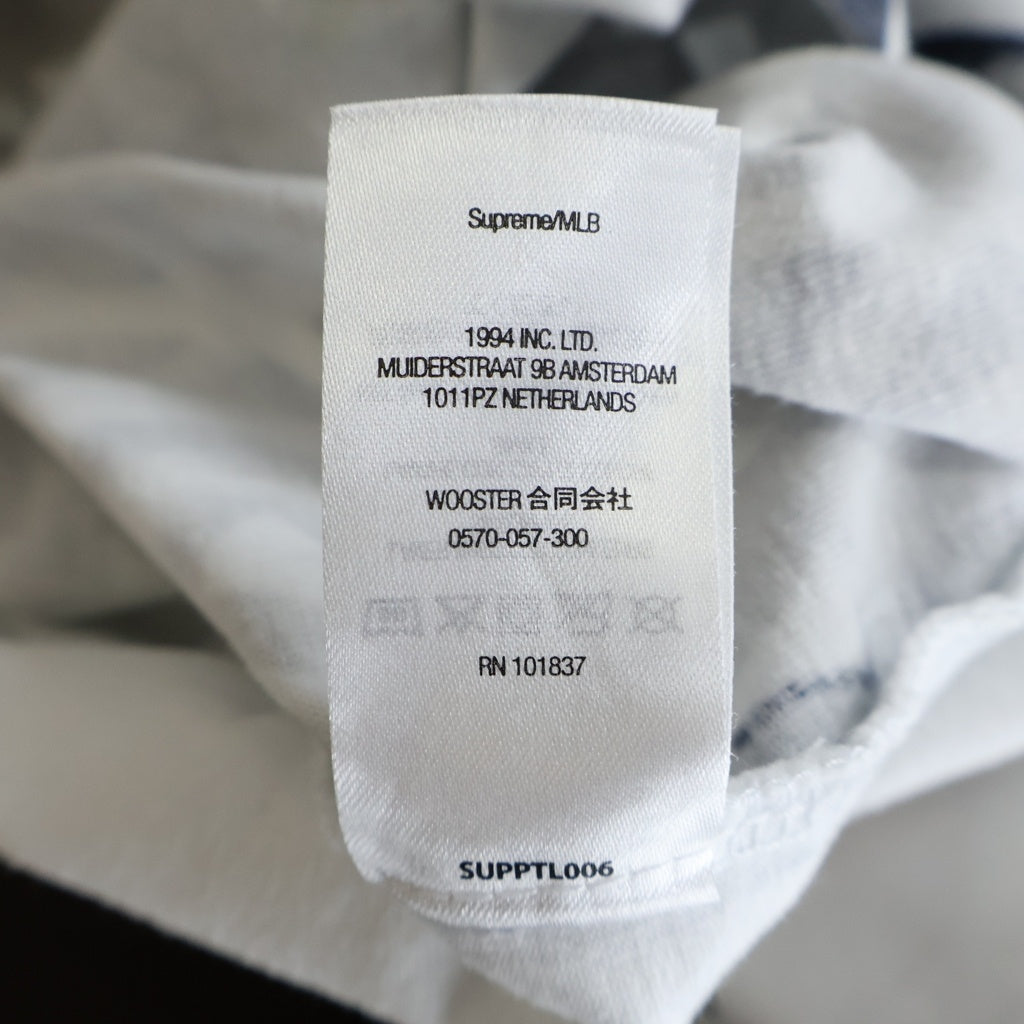 SUPREME(シュプリーム) 21AW ×New York Yankees Airbrush ×ニューヨークヤンキース 総柄ロゴプリント クルーネック半袖Tシャツカットソー ホワイト/ネイビー