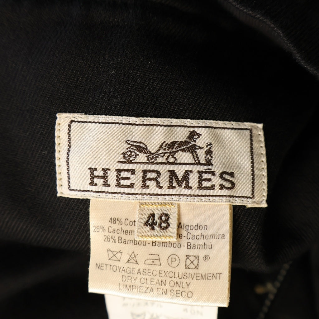 HERMES(エルメス) コットンカシミヤ混紡 ハイネックジップアップジャケット ブラック