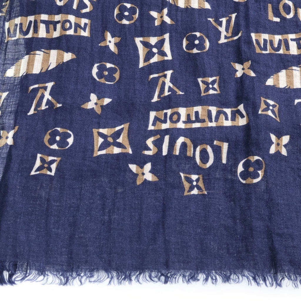 LOUIS VUITTON(ルイヴィトン) モノグラム リネンシルク 大判ストール ネイビー レディース