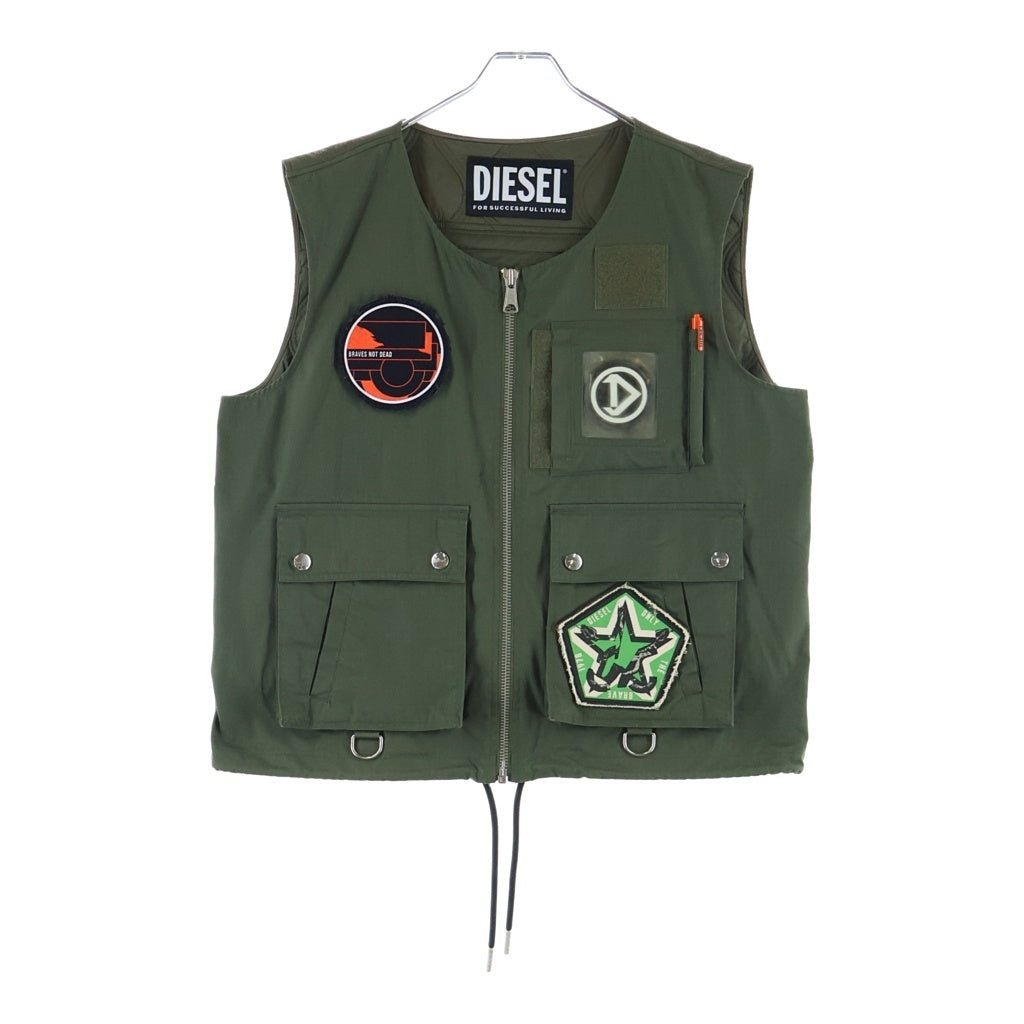 DIESEL(ディーゼル) Logo Patch Utility Vest ロゴパッチ キルティング ベスト カーキ