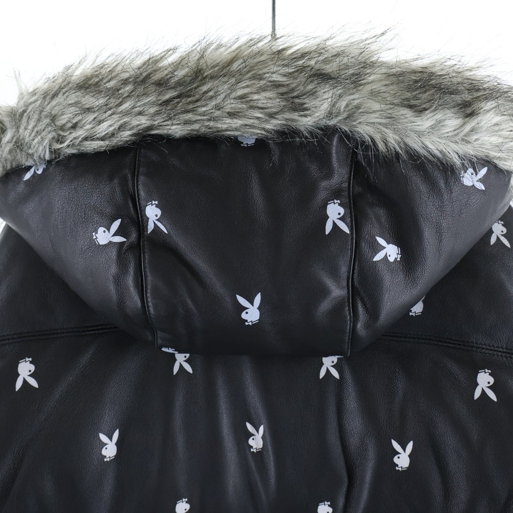 SUPREME(シュプリーム) 15AW Playboy Leather Puffy Jacket プレイボーイ レザーパフィフーディーダウンジャケット ブラック