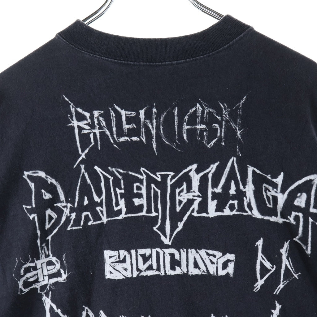 BALENCIAGA(バレンシアガ) 24SS Metal Logo Print メタルロゴプリント クルーネック長袖Tシャツカットソー ブラック 699191 TPV02