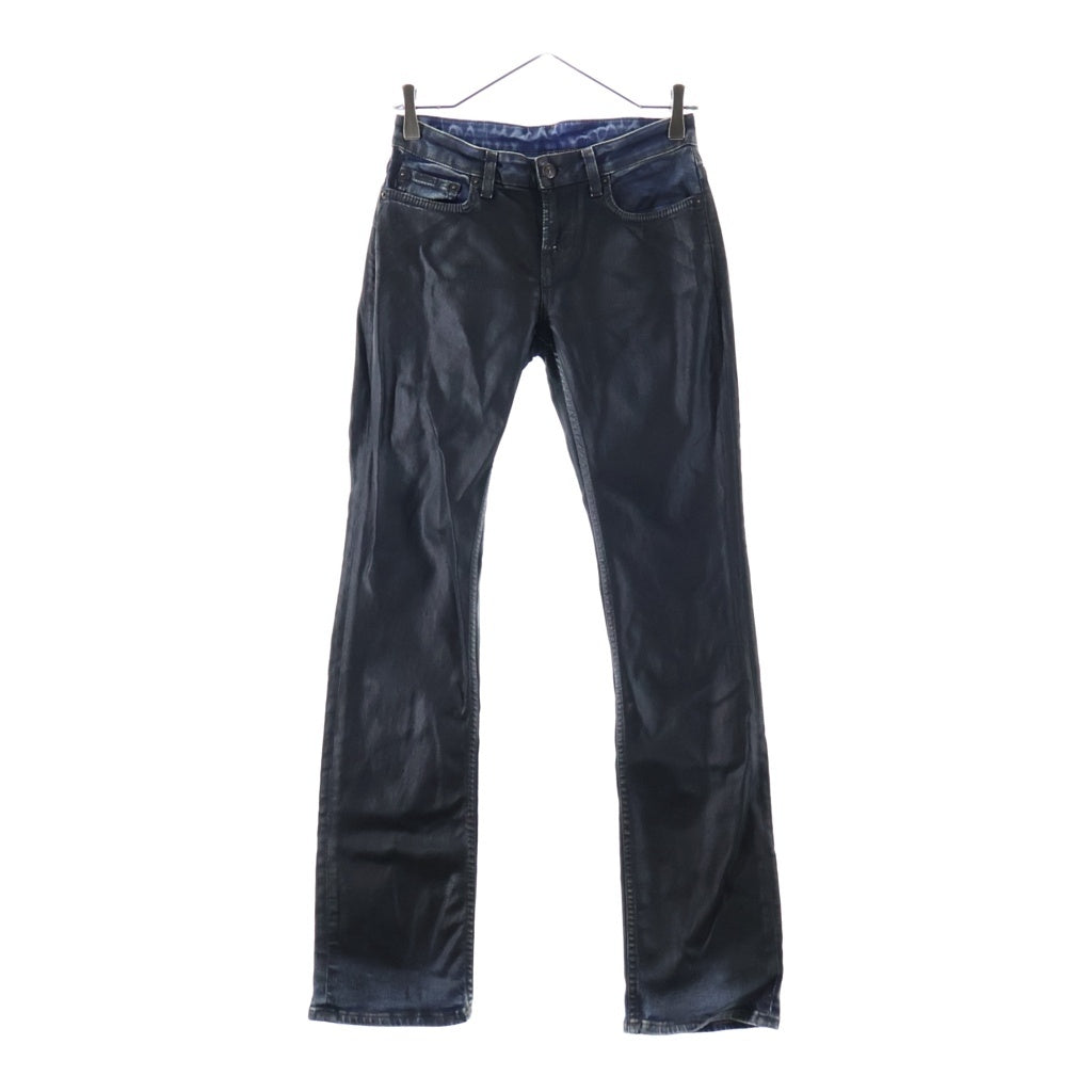 Acne Studios(アクネ ストゥディオズ) 26SS Skinny fit jeans レザー加工 ジップフライ デニムパンツ インディゴ/ブラック レディース A00567