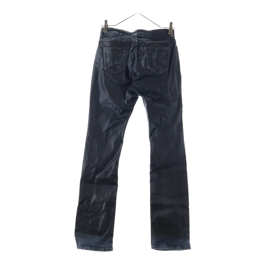 Acne Studios(アクネ ストゥディオズ) 26SS Skinny fit jeans レザー加工 ジップフライ デニムパンツ インディゴ/ブラック レディース A00567