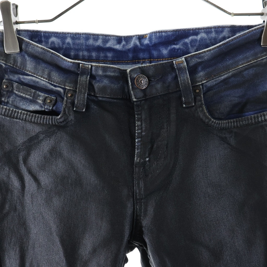 Acne Studios(アクネ ストゥディオズ) 26SS Skinny fit jeans レザー加工 ジップフライ デニムパンツ インディゴ/ブラック レディース A00567