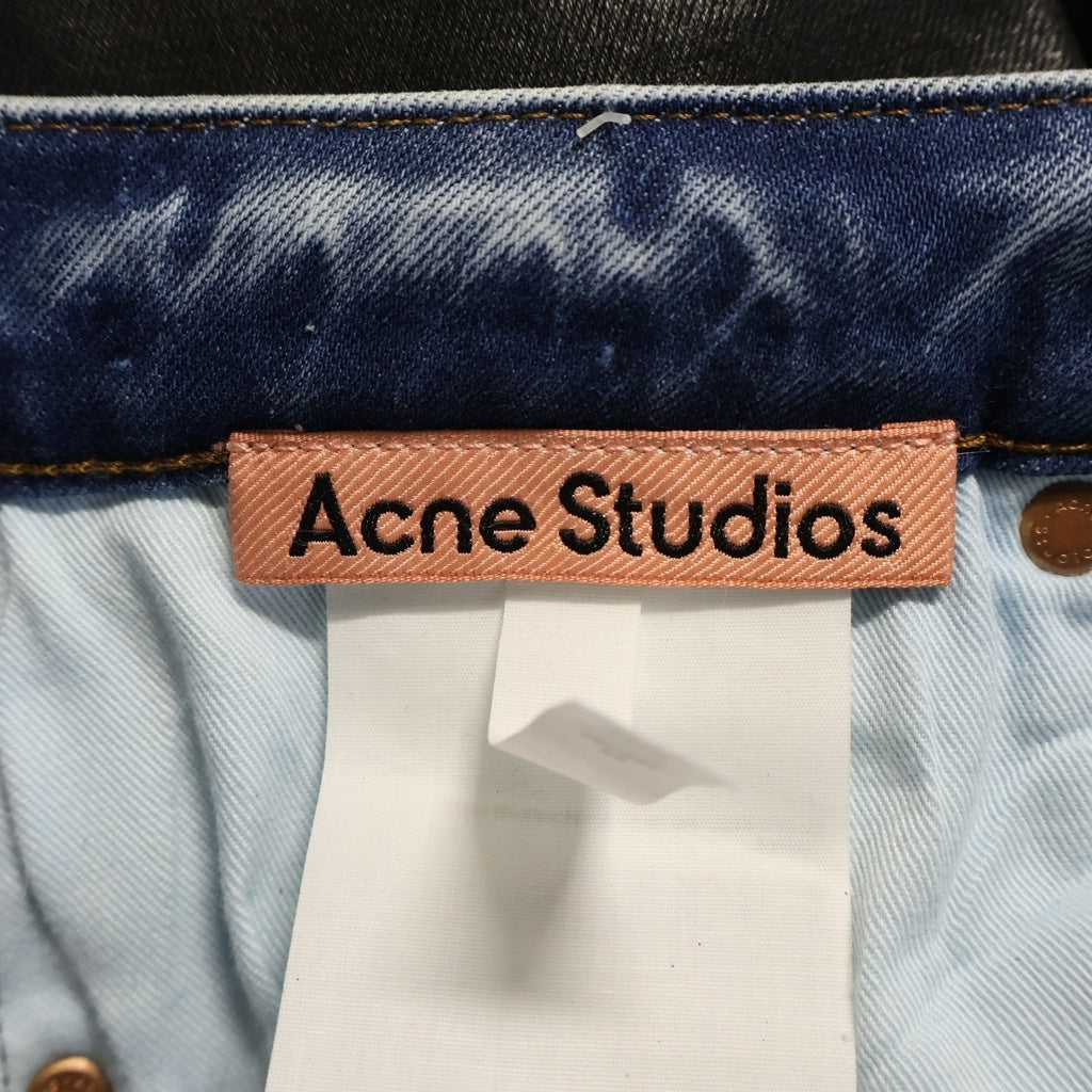 Acne Studios(アクネ ストゥディオズ) 26SS Skinny fit jeans レザー加工 ジップフライ デニムパンツ インディゴ/ブラック レディース A00567