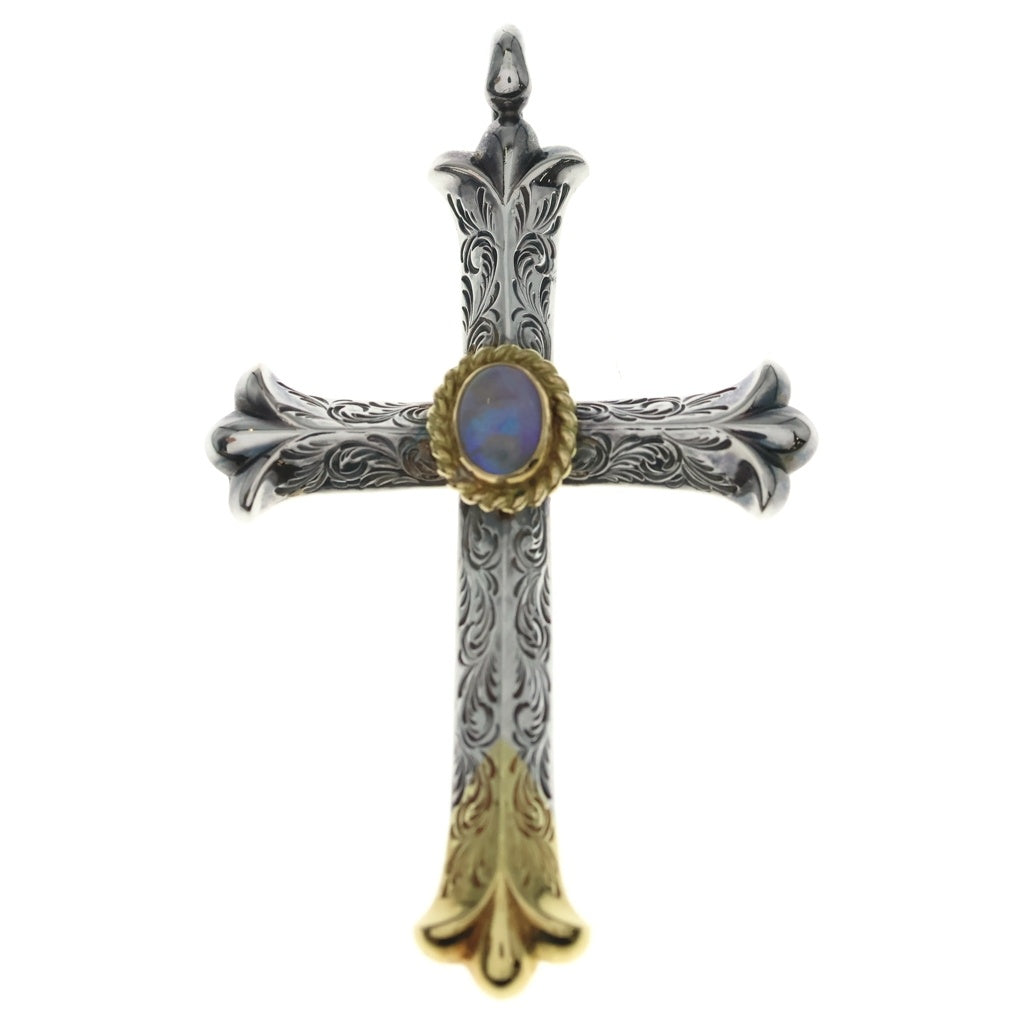 鷲見太郎(ワシミタロウ) K18YG Arabesque Design Cross Pendant 先金 金縄オパール アラベスクデザイン ペンダントトップ シルバー/ゴールド