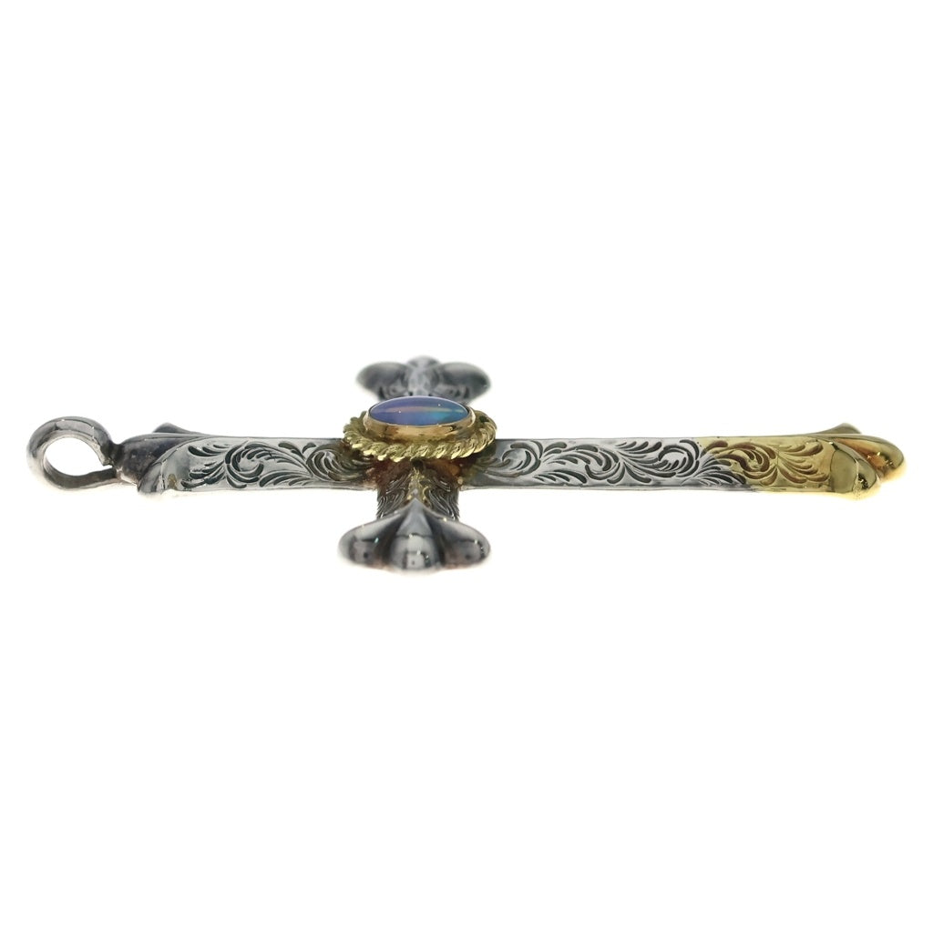 鷲見太郎(ワシミタロウ) K18YG Arabesque Design Cross Pendant 先金 金縄オパール アラベスクデザイン ペンダントトップ シルバー/ゴールド