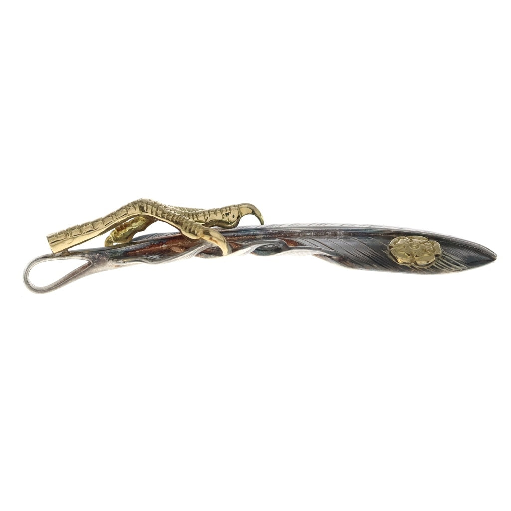 鷲見太郎(ワシミタロウ) K18 Flight Feather 02 Claw Flower 金爪 フラワーメタル フェザーペンダントトップ シルバー/ゴールド