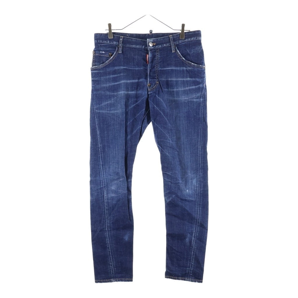 DSQUARED2(ディースクエアード) Clasic Kenny Jean ロゴパッチ付き ボタンフライスキニージーンズ インディゴ S74LB1307 S30342
