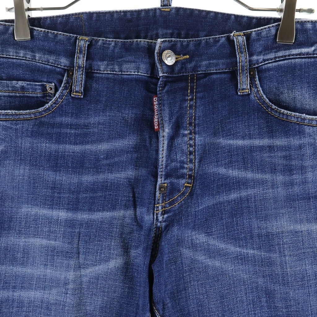 DSQUARED2(ディースクエアード) Reglar Jean ロゴパッチ付き ボタンフライスキニージーンズ インディゴ S74LB1516 D30008