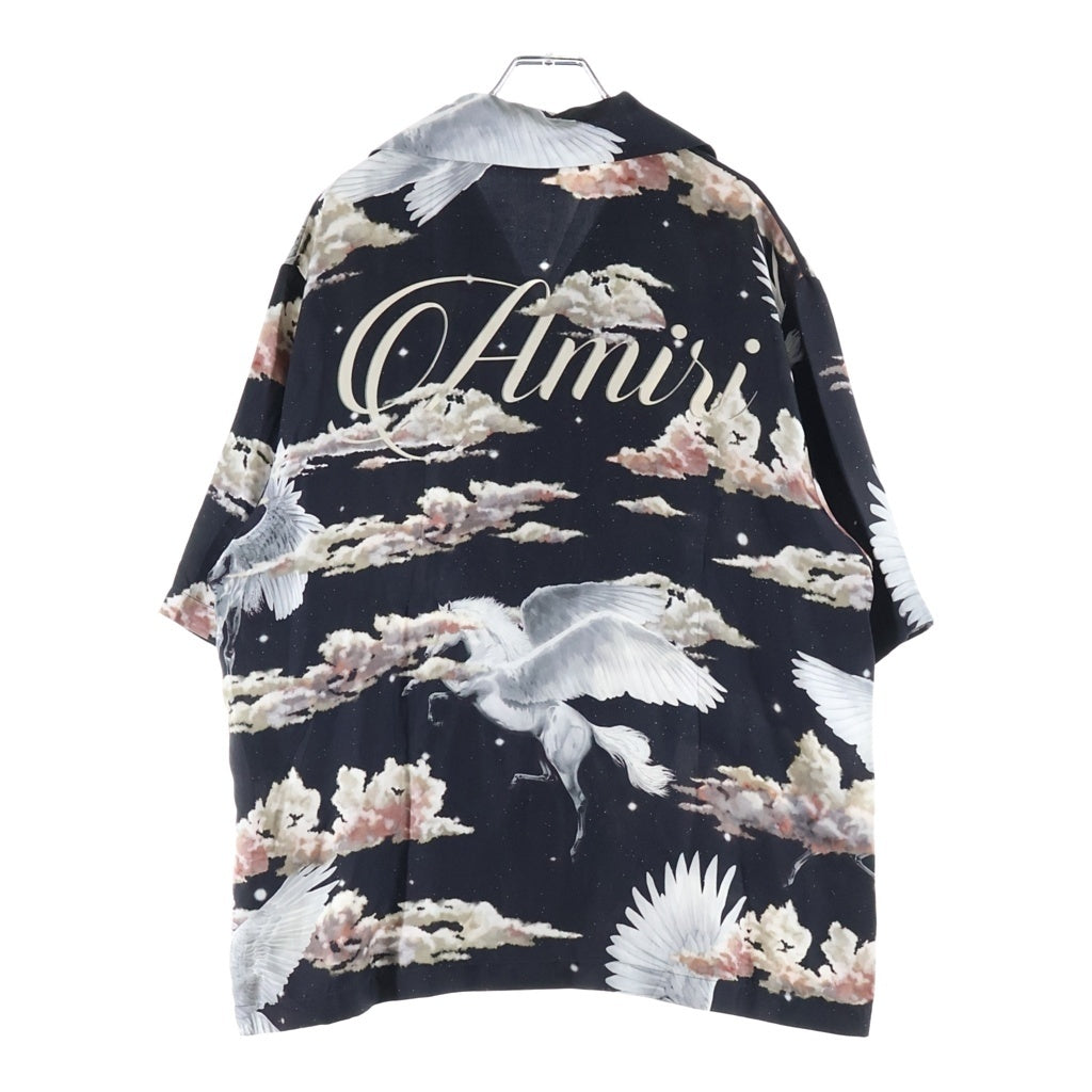 AMIRI(アミリ) ALL OVER PEGASUS BOWLING SHIRT オールオーバー ペガサス 総柄シルク開襟半袖ボウリングシャツ ブラック