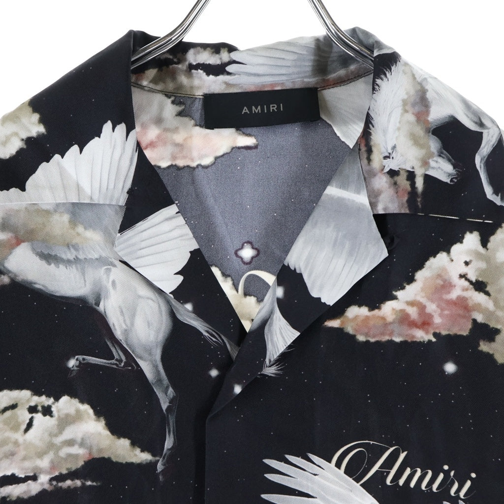 AMIRI(アミリ) ALL OVER PEGASUS BOWLING SHIRT オールオーバー ペガサス 総柄シルク開襟半袖ボウリングシャツ ブラック