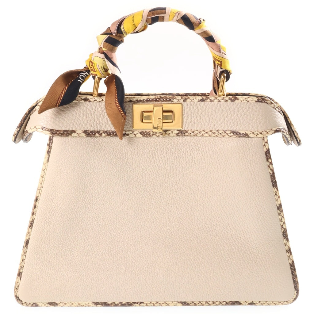 FENDI(フェンディ) ピーカブー アイシーユー スモール パイソンレザーハンドショルダーバッグ アイボリー 8BN327 レディース