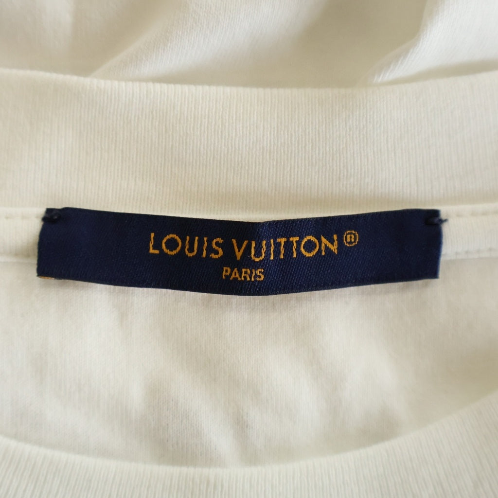 LOUIS VUITTON(ルイヴィトン) Embellished Cotton エンベリッシュドコットン フロントプリント クルーネック半袖Tシャツカットソー ホワイト 1AGJZN