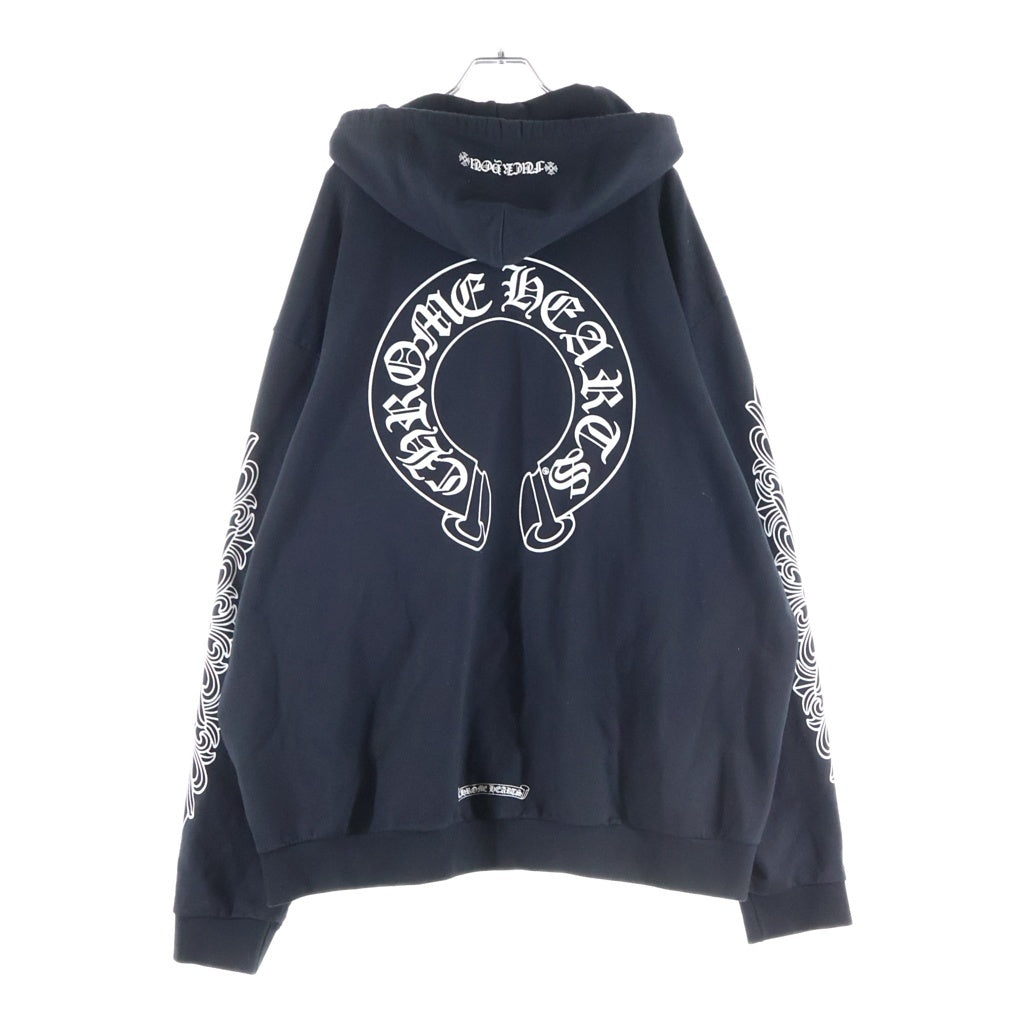 CHROME HEARTS(クロムハーツ) Floral Cross Horseshoe Zip Up Hoodie アームフローラル ホースシュー ダガージップ スウェットパーカー ブラック