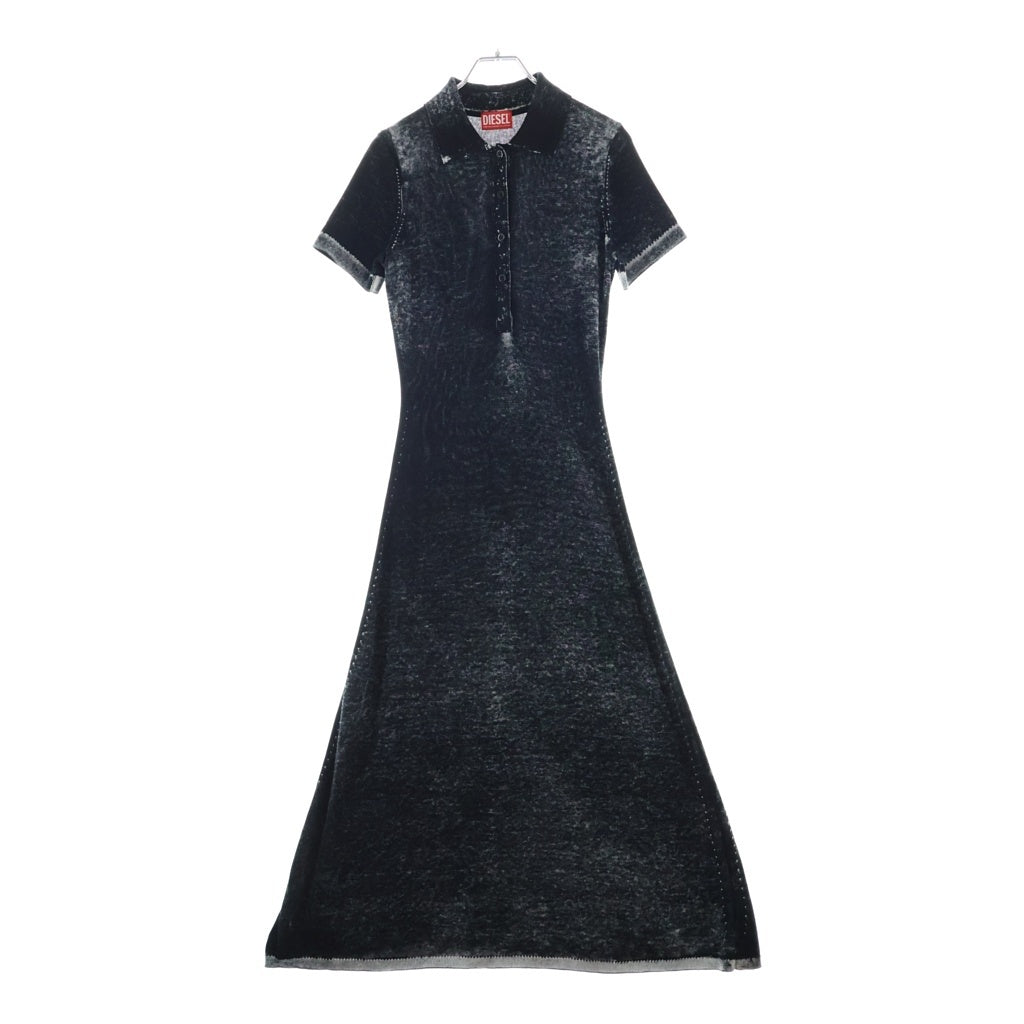 DIESEL(ディーゼル) ロゴ刺繍 ウォッシュ加工 半袖ポロニットワンピース ブラック レディース A21835 0BKCB