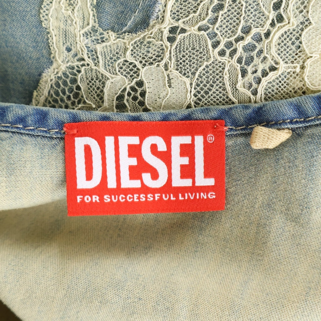 DIESEL(ディーゼル) DE-ODRY-S フロントロゴ刺繍 デニムレースフリルワンピース インディゴ A21740 0CEDE