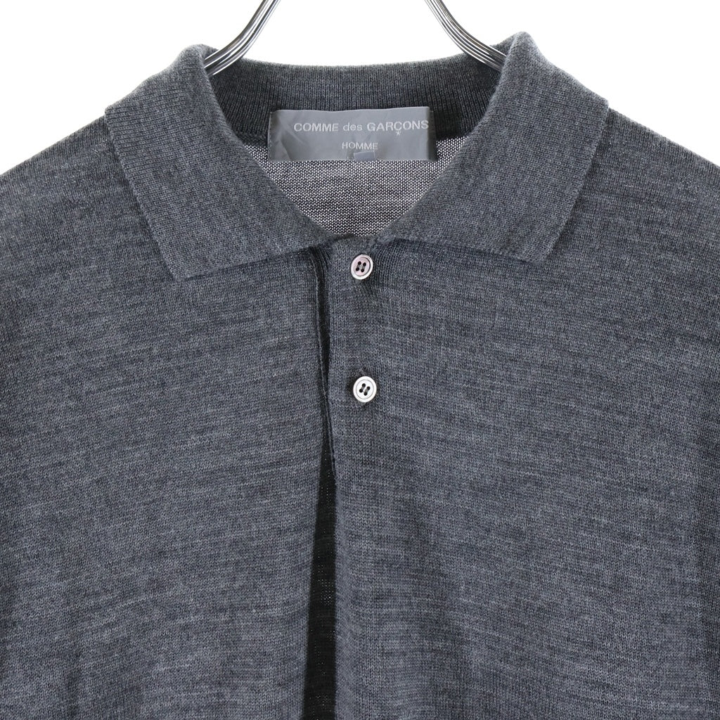 COMME des GARCONS HOMME(コムデギャルソンオム) 03AW ウールニット長袖ポロシャツ グレー HL-N012