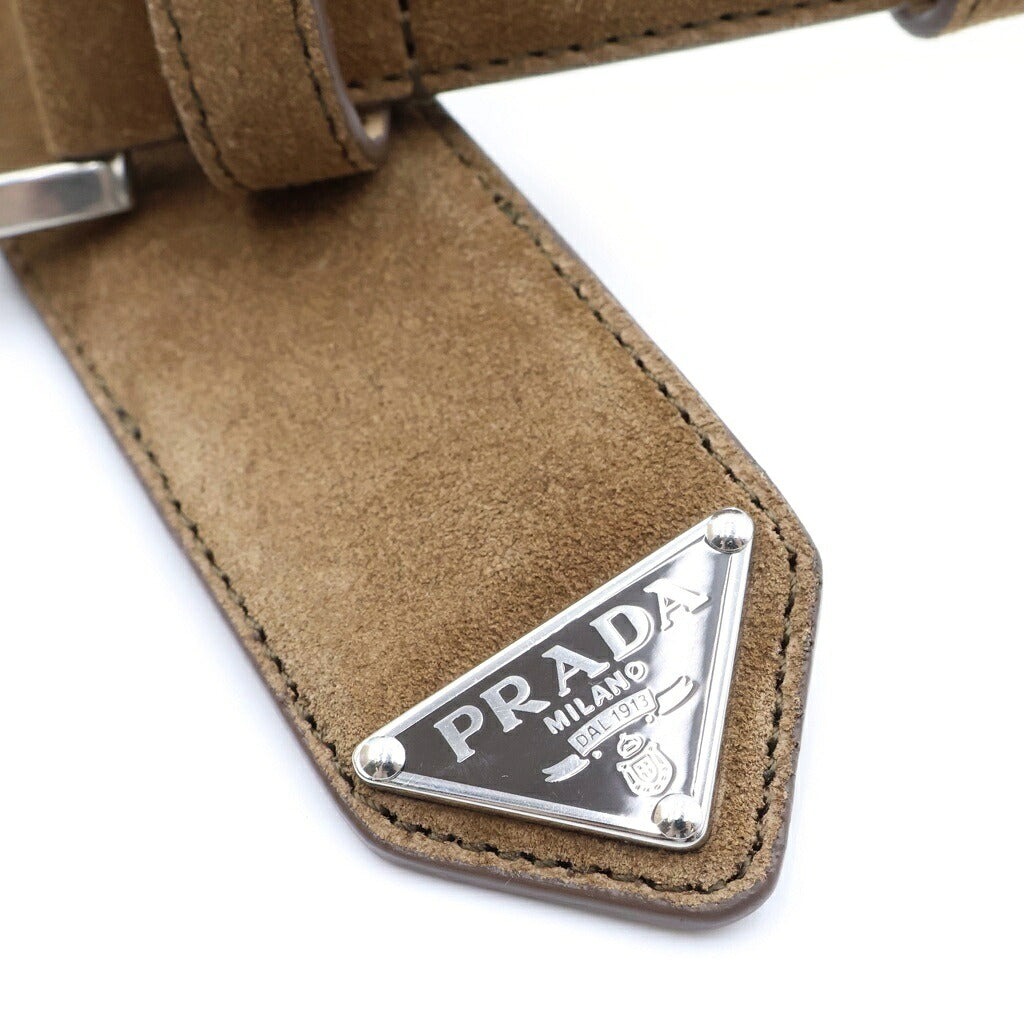 PRADA(プラダ) ロゴプレート シングルピン スエード ベルト ブラウン 2CC545