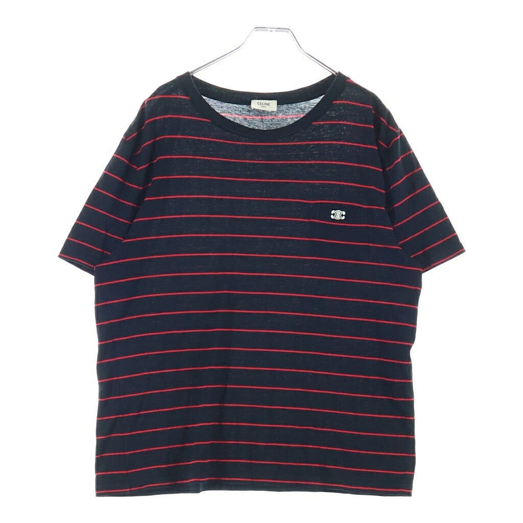 CELINE(セリーヌ) Triomphe Striped Crew Neck トリオンフ ストライプ クルーネック半袖Tシャツカットソー レッド/ブラック 2X58H1001.CAA2