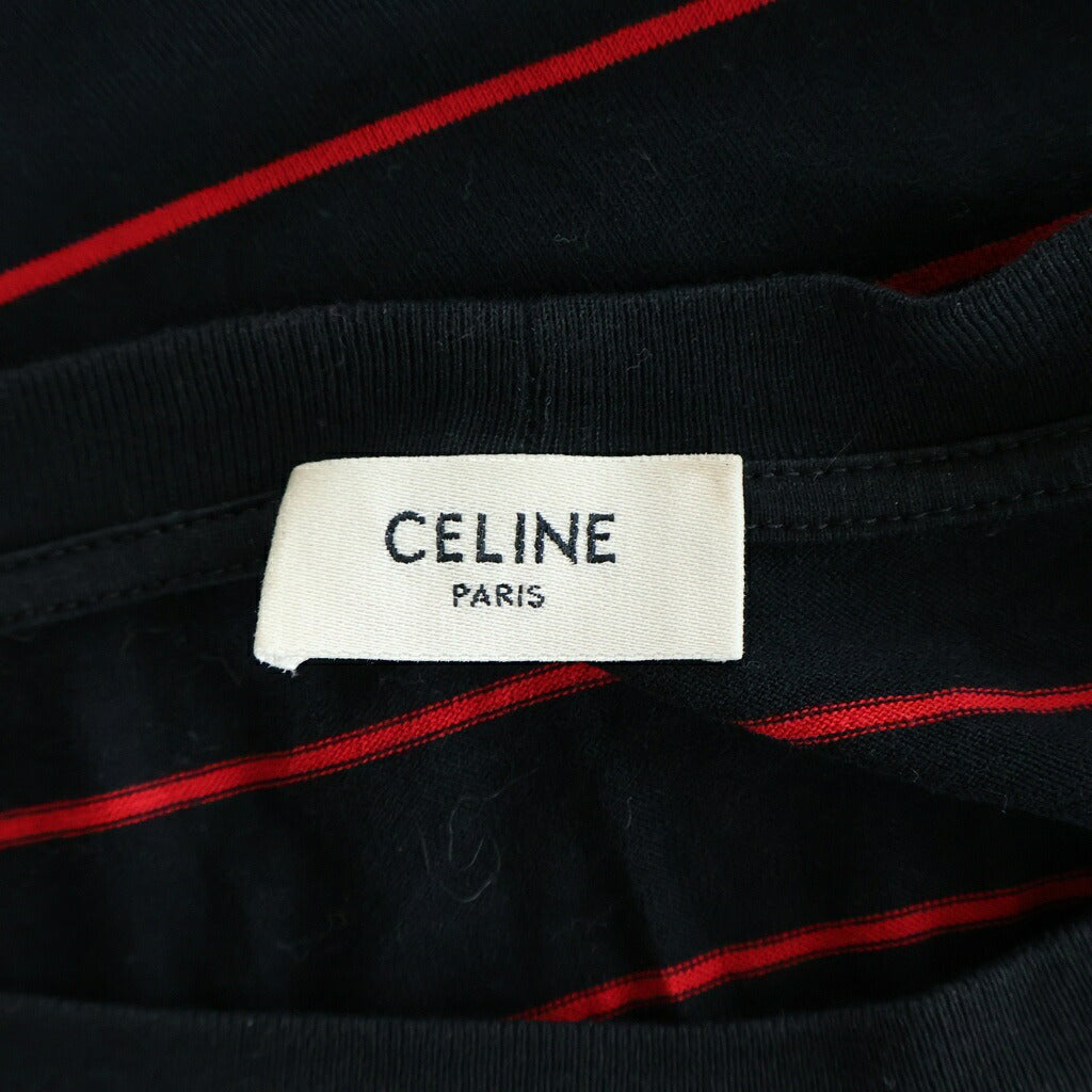CELINE(セリーヌ) Triomphe Striped Crew Neck トリオンフ ストライプ クルーネック半袖Tシャツカットソー レッド/ブラック 2X58H1001.CAA2