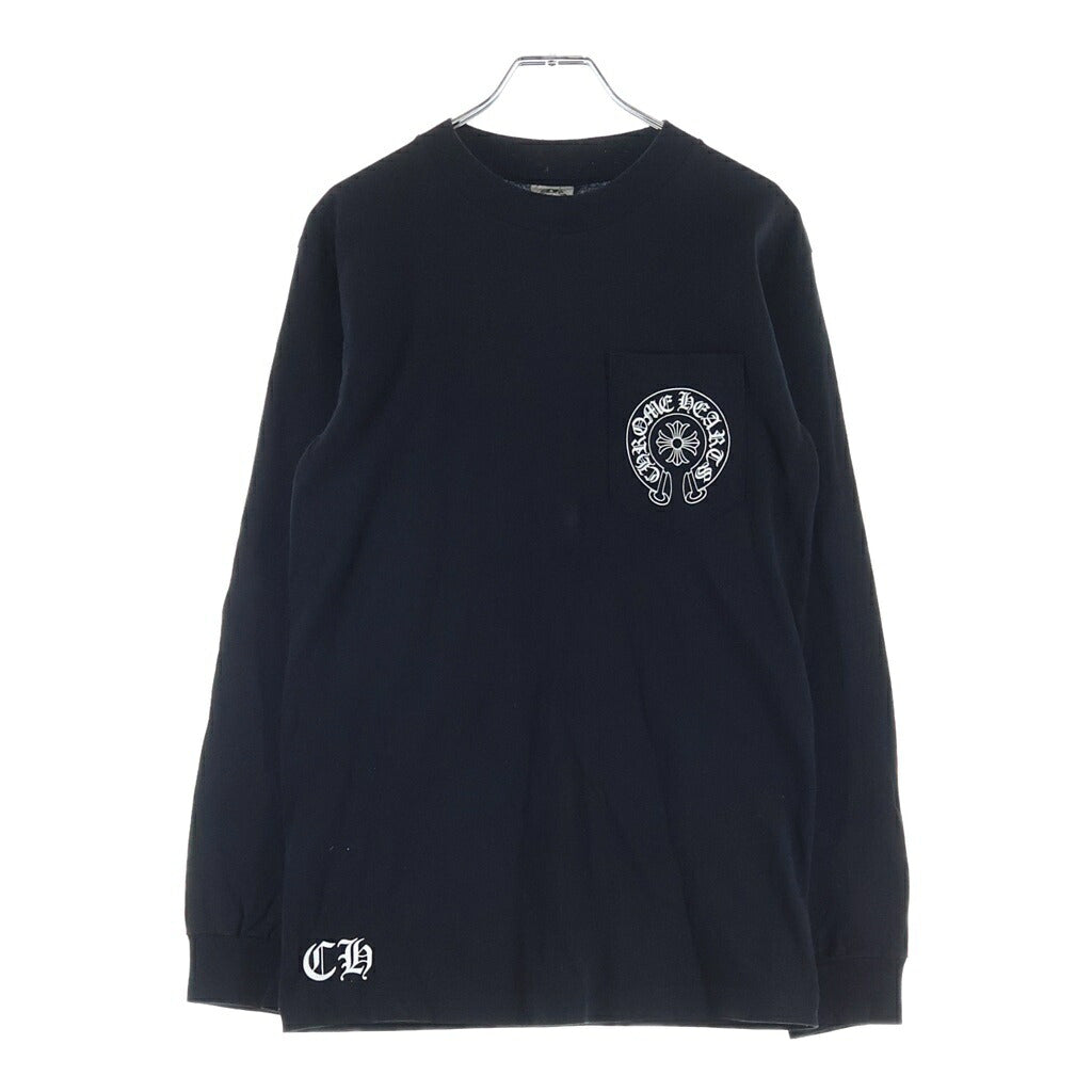 CHROME HEARTS(クロムハーツ) OLD HORSESHOE FLRL CROSS L/S バックホースシュー アームフローラルクロス ラスベガス限定 クルーネック長袖シャツカットソー ブラック